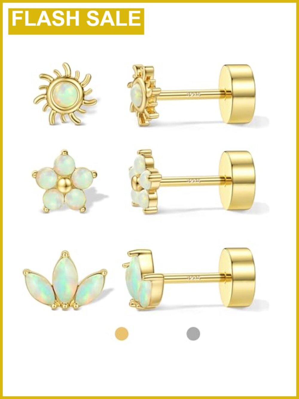Flat Back Stud Earrings - Screw Back Hypoallergenic Piercing Earrings, 3 Pairs